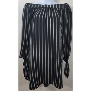 Rhapsody Black White Striped Off The Shoulder Top Medium Lightweight Flowy Soft